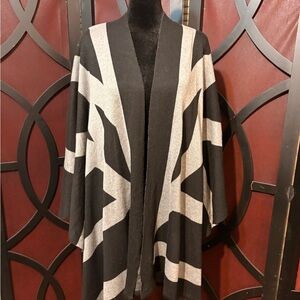 Black/Gray Geometric Open Cardigan – Wool Blend